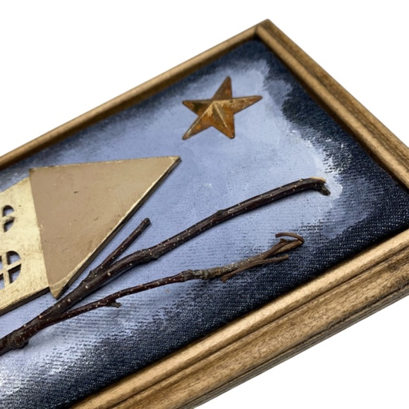 Mixed Media Wall Art | Winter Scene | House | Snow | Trees | Stars | 3D | 6 x 8" - Picture 4 of 5